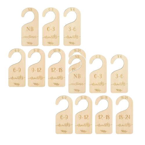 Wooden Human Closet Size Dividers Set of 14 Wardrobe Hanger Organizer from People to 24 Month Nursery Decor Dividers Design for Home Human Clothes, 3x6.7 Inch, Beige