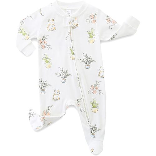Neutral Baby Clothes Boy Girl Footed Cotton Long Sleeve Double Zipper Onesie