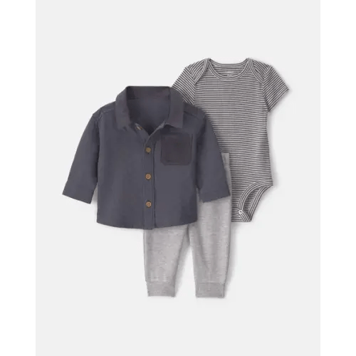 Baby Boy 3-Piece Quilted French Terry Layering Set - Grey | Carter's