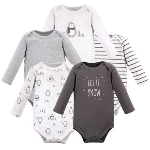 Hudson Baby Basics Infant Baby Cozy Long Sleeve Bodysuits 5-Pack, Snowy Penguin, Newborn