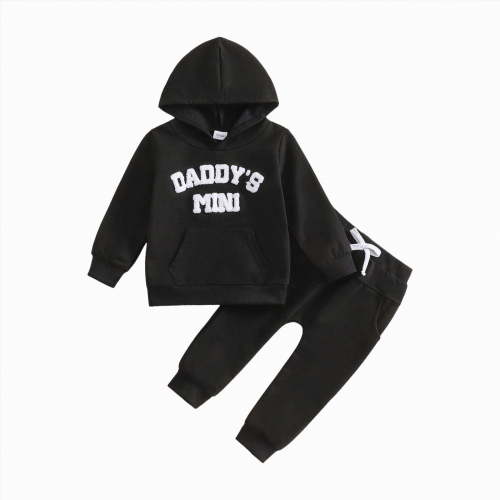 HCNTES Toddler Baby Boy Clothes Sweatshirt Pullover Tops Jogger Pants 2Pcs Fall Winter Sweatsuit Outfit(Black&1#3,3-6 Months)