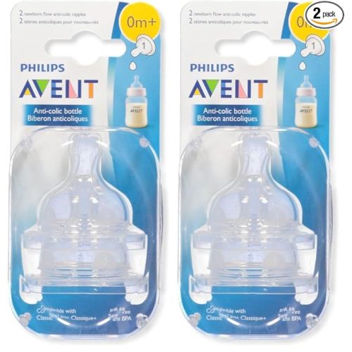 Philips AVENT Anti-Colic Nipple, Clear, Newborn (Pack of 4) (SCF421/27)
