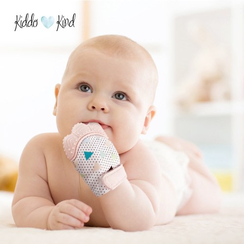 Kiddo Kind Baby Teething Mitten - Soothing Silicone Relief for Infants 3-12 Months, 3 Colors