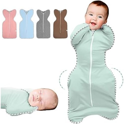 Baby Swaddle Sack, Multi-Color Newborn Boy or Girl Adjustable Sleep Sack Breathable Soft Premium Cotton Suit for Kids Aged 0-3 Months (Mint Green)
