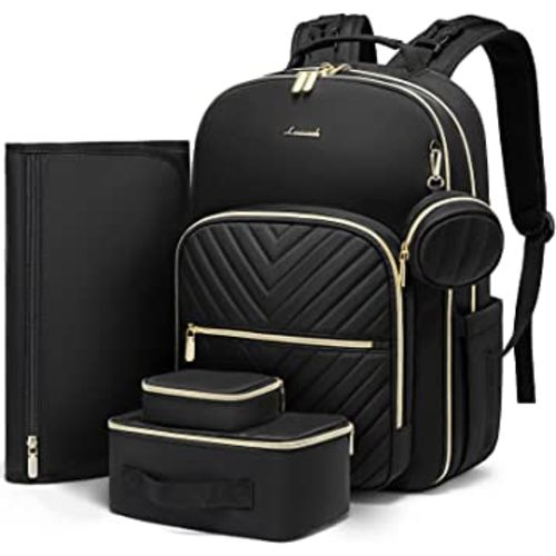 LOVEVOOK Diaper Bag Backpack with 2 Cubes, Quilted Baby Bag with Changing Pad & Pacifier Holder, Waterproof Travel Diaper Bags for Baby Boys Girls, Stylish and Large Capacity,5PCS Set, Black