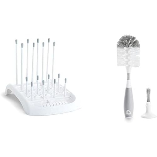 Munchkin® Fold™ Baby Bottle Countertop Drying Rack, White & Bristle™ Bottle Brush, Grey
