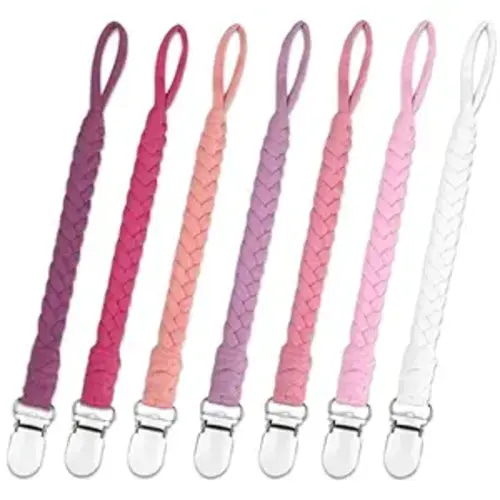 7 Pcs Pacifier Clip, Pacifier Clips for Boys & Baby Girls Pacifier Holder Clip Binky Clips Braided 100% Handmade Fits All Pacifiers(Pink, 7 Pack)
