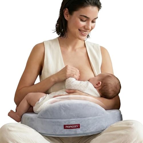 Momcozy Innovative Safety Guard Nursing Pillow - Firm & Springy Memory Foam - Stable, Ergonomic Support & Comfort - Wider Breastfeeding Cushion, Adjustable, Removable Cover, Baby Safety Certified