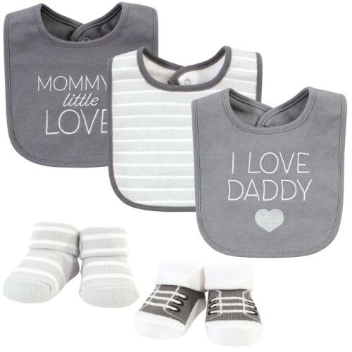 Hudson Baby Cotton Bib And Sock Set, I Love Grey, One Size