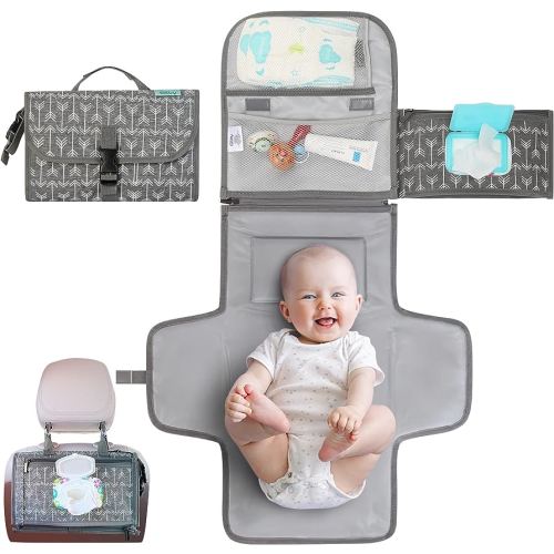Kopi Baby Portable Diaper Changing Pad - Baby Diaper Changer Travel Bag with Wipes Pocket, Smart Design Portable Changing Mat, Infant Travel Station Kit, Gift for Newborn Girl & Boy - Classic