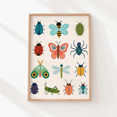 Colorful Bugs and Insects Print, Kids Room Nursery Printable Wall Art (Digital Download) 919