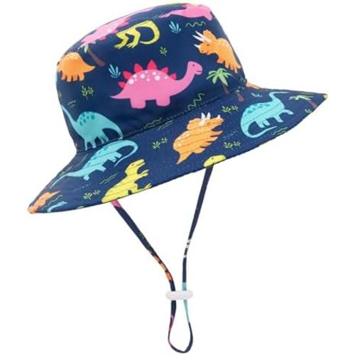 Baby Sun Hat Kids Summer UPF 50+ Toddler Bucket Hat Wide Brim Adjustable Beach Hats for Boys Girls Age 0-6 Years