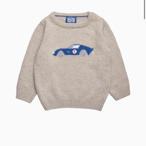Baby Sebastian Car Sweater in Oatmeal | Trotters London – Trotters Childrenswear USA