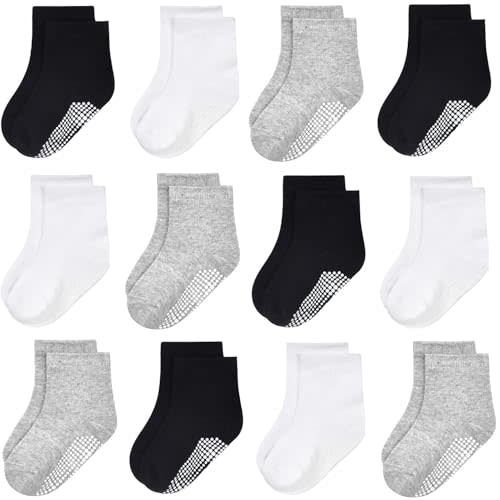 GRPSKCOS Baby Socks Non Slip 12 Pairs Toddler Anti Skid Socks for 0-7 Years Infants Little Kids Boys Girls