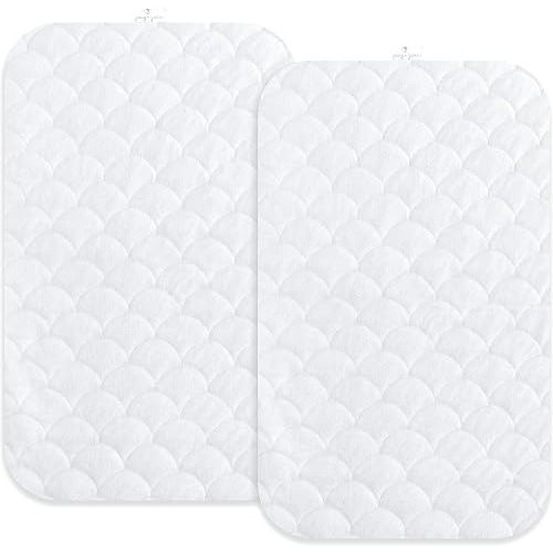 Joey + Joan Waterproof Bassinet Mattress Pad Cover Compatible with ANGELBLISS Baby Bassinet – 2 Pack Quilted Mattress Protector Made from Ultra Soft Bamboo Viscose Terry – 21" x 33"