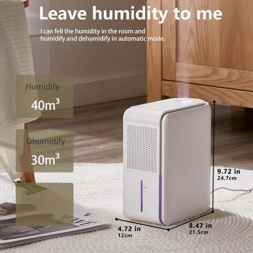 3-in-1 Dehumidifier Humidifier & Diffuser with Purifier for Bedroom Bathroom Basement - 350 Sq Ft Quiet Operation Digital Display