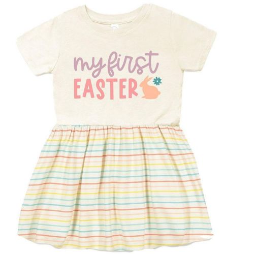 The Juniper Shop My First Easter Bunny Infant Dress - 6 Month - Natural Stripe