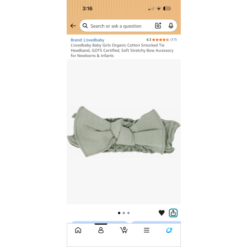 L'ovedbaby Baby Girls Organic Cotton Smocked Tie Headband, GOTS Certified, Soft Stretchy Bow Accessory for Newborns & Infants, Seafoam