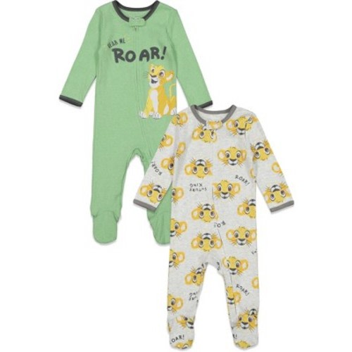 Disney Winnie the Pooh Lion King Monsters Inc. Pixar Toy Story Baby 2 Pack Sleep N' Play Coveralls Newborn to Toddler, Color: Simba / green, Size: 24 months