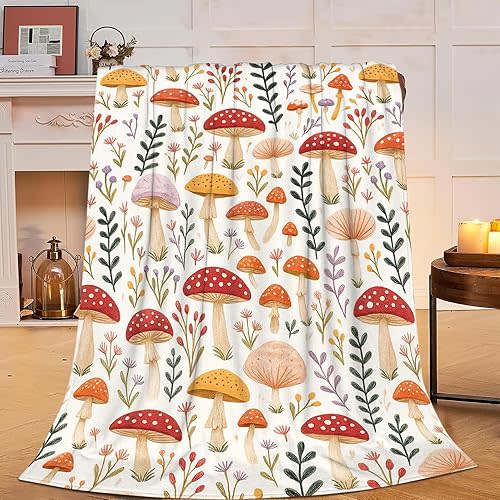 Mushroom Blanket Super Soft Warm Fluffy Fleece Flannel Throw Blanket Cozy Fuzzy Plush Stuff Bedding Blankets Gifts for Women Kids Boys Girls Adults 60"X50"