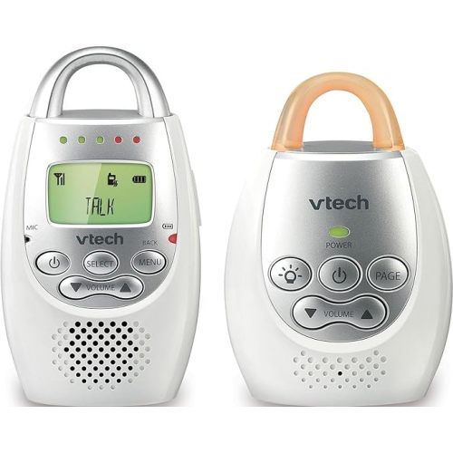 VTech Communications DM221 Audio Baby Monitor with up to 1,000 ft of Range, Vibrating Sound-Alert, Talk Back Intercom & Night Light Loop, White/Silver