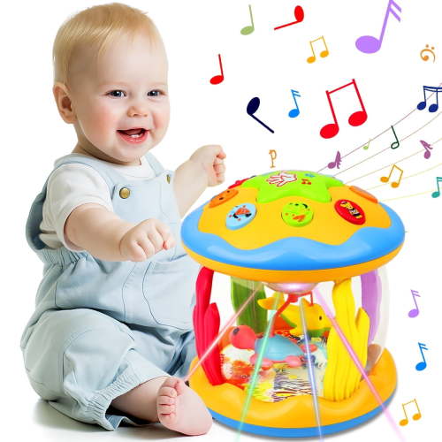 Dreampark Baby Musical Toys for 6-12 Months, Toddlers Crawling Developmental Toys with Lights, Ocean Rotating Infant Toys with Rolling Wheels, Gifts Toys for Kid