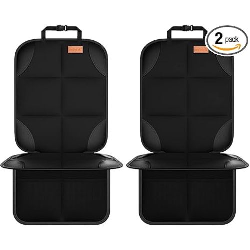 SMART ELF Car Seat Protector, 2Pack Seat Protector Protect Child Seats with Thickest Padding and Non-Slip Backing Mesh Pockets for Baby and Pet,Sedan SUV Truck (Black)