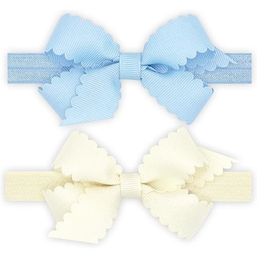 Wee Ones Girls Two Mini Scallop Bows With Bands, Mini, MIB/ANW