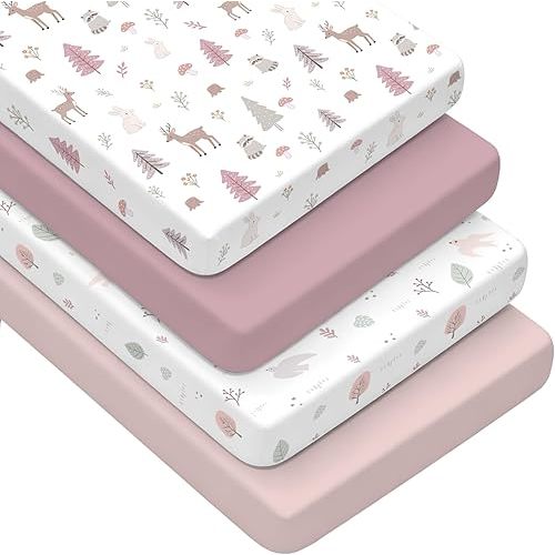 4-Pack Baby Crib Sheets for Girls - Ultra Soft & Skin-Friendly Fitted Crib Sheet for Standard Crib and Toddler Mattress (Dusty Rose)