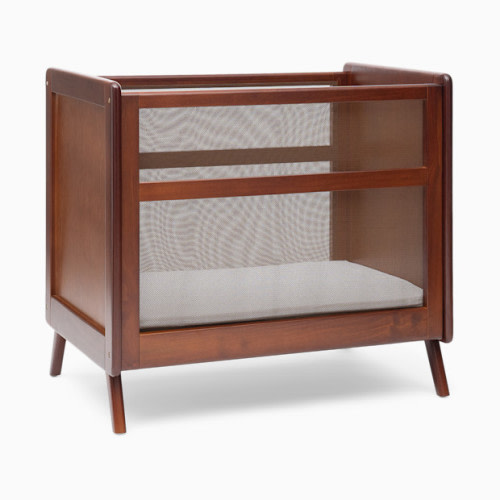 2-in-1 Breathable Mesh Convertible Mini Crib with Mattress - Walnut