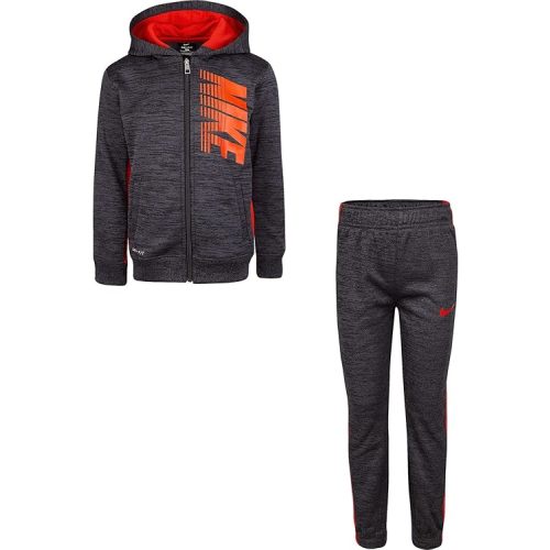 Nike Boy`s Therma Fleece Full Zip Hoodie & Jogger Pants 2 Piece Set (Red(86F417-K08)/Heather Black, 18 Months)