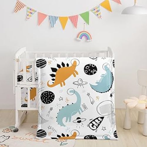 Crib Bedding Set,3pcs Nursery Cartoon Dinosaur Outer Space Printed Crib Bedding Set,with Comforter Sheet & Skirt for Baby Boys and Girls(Dinosaur-3)