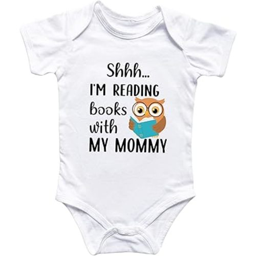 Shhh... I’m Reading with My Mommy Bodysuit – Cute Owl Book Lover Baby Bodysuit or Toddler T-Shirt, Mommy’s Reading Buddy