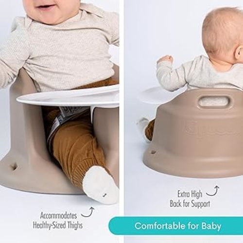 Upseat Baby Floor Seat Booster Chair for Sitting Up with Removable Tray for Meals and Playtime, Developed with Physical Therapists for Safe and Healthy Hip Development and Posture (Taupe)