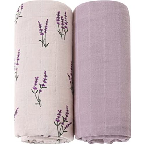 LifeTree Baby Swaddle Blankets Girls, Organic Muslin Swaddle Blankets Unisex Swaddling Wrap Receiving Blanket for Newborn, Organic Cotton, Large 47 x 47 inches, Lavender & Mauve