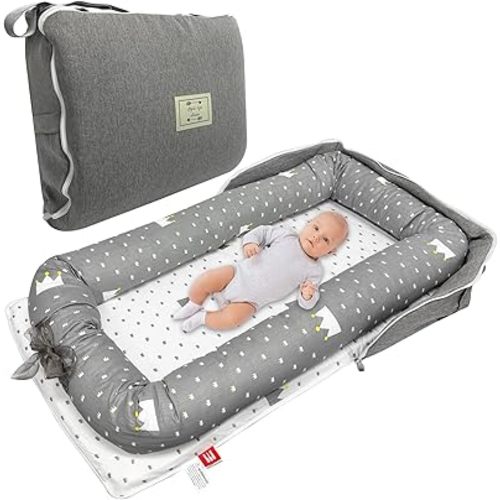 Baby Lounger, Foldable Portable Infant Lounger, Soft Breathable Baby Nest Cover, Suitable for 0-24 Months Newborn Baby Lounger,Home Travel Dual-Purpose Baby Nest(Grey)