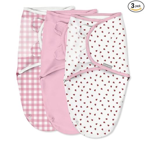 SwaddleMe by Ingenuity Original Swaddle, 100% Cotton, Improves Sleep & Calms Startle Reflex, 0-3 Months, 1.0 TOG, 3-Pack, Baby Swaddle Blanket - Lady Bug Picnic