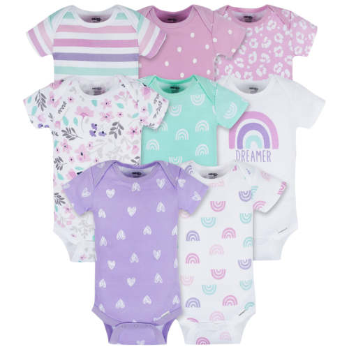 8-Pack Baby Girls Rainbow Floral Short Sleeve Onesies® Bodysuits – Gerber Childrenswear