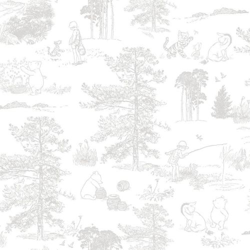 RoomMates Winnie The Pooh Grey Toile Peel and Stick Wallpaper
