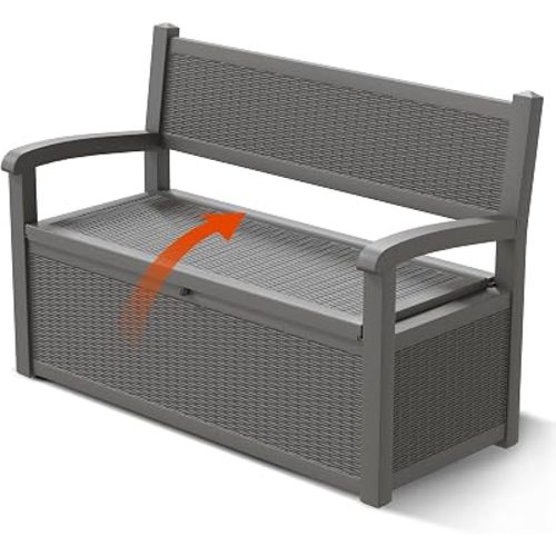 80 Gallon Outdoor Storage Bench, Resin Outdoor Storage Box with Armrest, Lockable Deck Boxes Waterproof and UV Resistant for Patio Cushions, Garden Tools and Pool Supplies, Grey