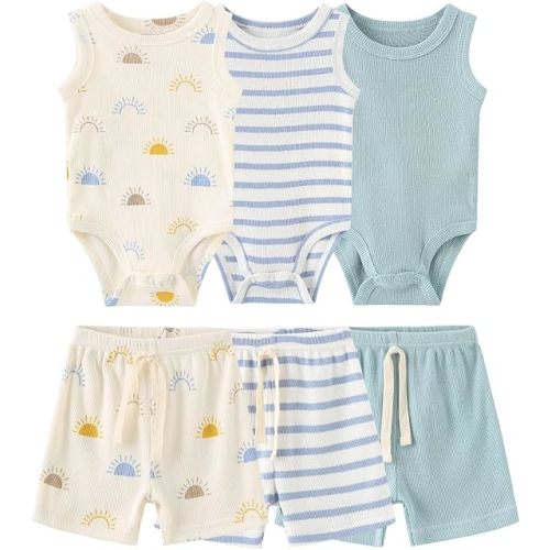 Baby Layette Set 6-Piece Unisex Bodysuits Pants Set Toddler Boy Girl Gift Sets