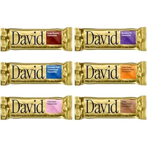 David Protein Bars, 28g Protein, 0g Sugar, 150 Calories, High-Protein Snack Bars, 6 Count