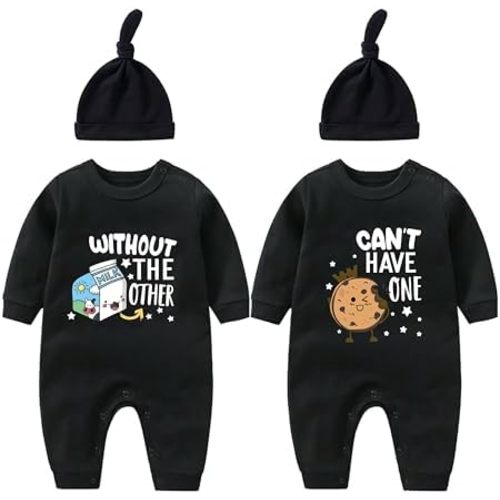 YSCULBUTOL Twins Bodysuits - Milk Infant Clothes Unisex Twin Baby Rompers With Hat