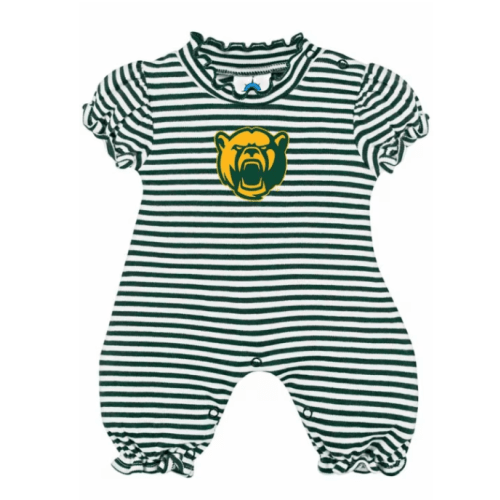Baylor Bears Baby Green Striped Puff Sleeve Short Sleeve One Piece