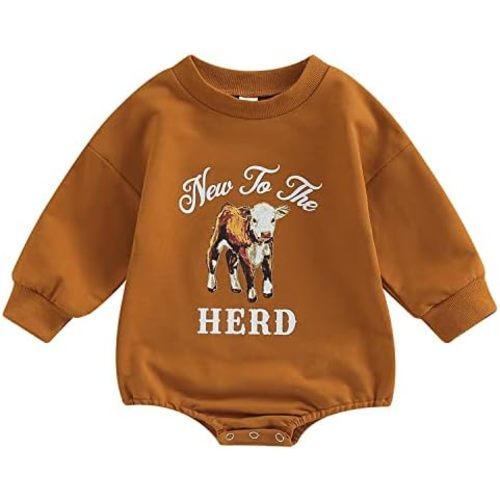 Qiylii Western Baby Boy Clothes Cow Print Onesie Cowboy Crewneck Sweatshirt Oversized Tops Romper Winter Newborn Outfit