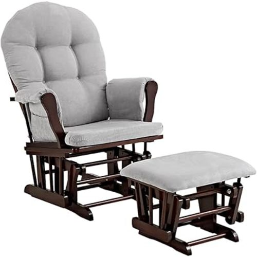 Angel Line 61311-49 Windsor Glider and Ottoman, Espresso with Cushion, Gray, Espresso with Gray