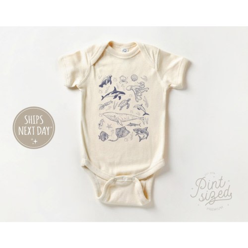 Ocean Creatures Onesie® - Under The Sea Onesie® -Marine Animals Baby Onesie® - Summer Ocean Life Bodysuit - Cute Natural Baby Onesie®
