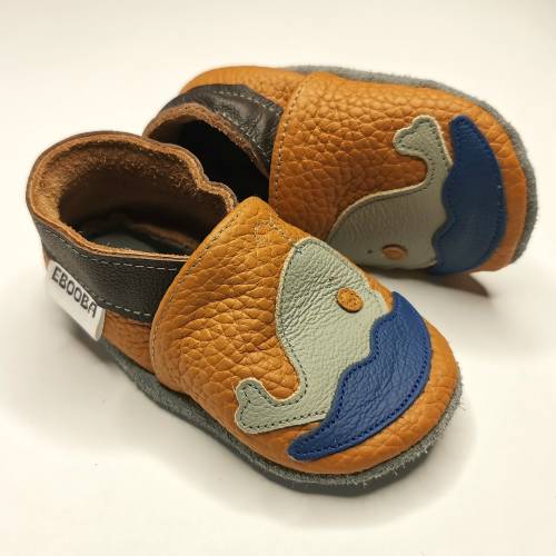 Whale Booties, Brown Baby Shoes, Slippers with Animals, Leather Baby Slippers, Soft Bottom Baby Booties, Krabbelschuhe, Crib Shoes, ebooba