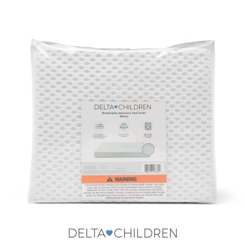 Delta Children Breathable Crib Mattress Pad Cover - 100% Breathable Mattress Pad Cover for Cribs - Elastic Edges for Secure, Universal Fit - Machine Washable - 1 Pack, White