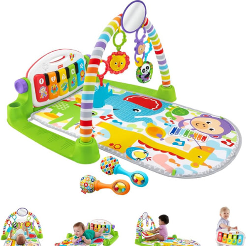 Fisher-Price Baby Playmat Deluxe Kick & Play Piano Gym for Learning & 2 Maracas Soft Rattles for Newborn to Toddler Play Ages 0+ Months